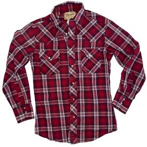 Vintage 90s Wrangler western red blue pearl snap lightweight button up, western